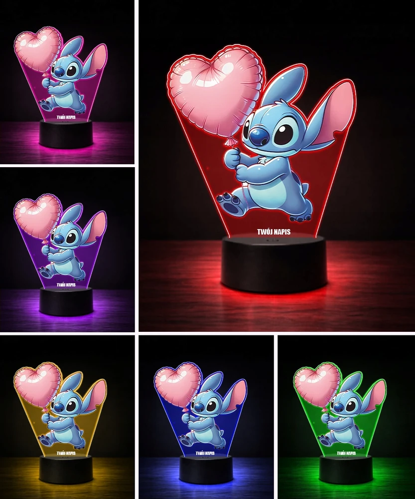 Plexido 3D „Lilo“ ir „Stitch“ LED lempos širdies balionas su vardu, skirta dovanai merginai