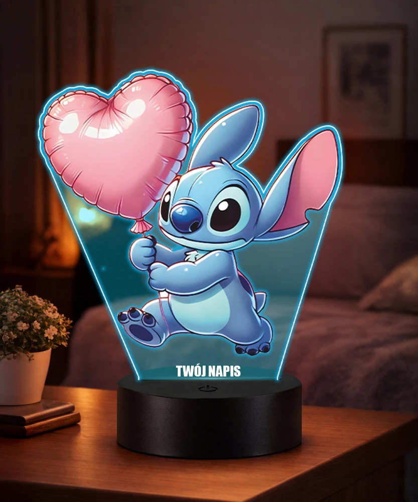 Plexido 3D „Lilo“ ir „Stitch“ LED lempos širdies balionas su vardu, skirta dovanai merginai