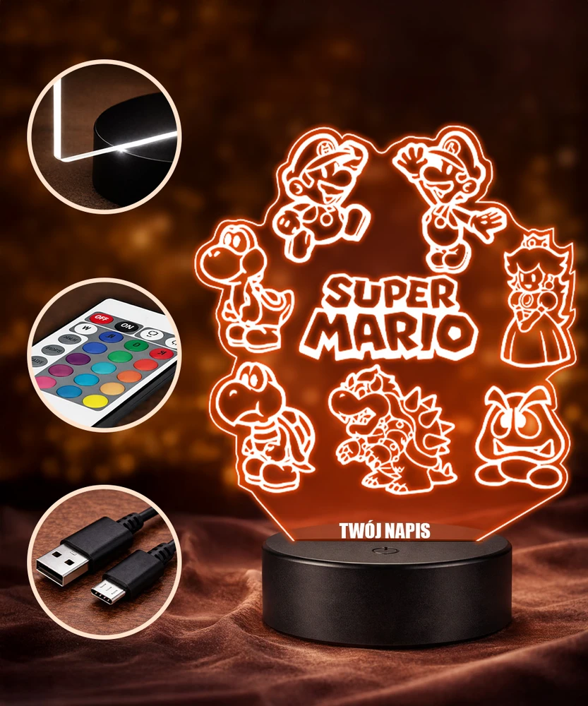 Plexido 3D Super Mario Bros. LED lempa su vardu vaikui kaip dovana