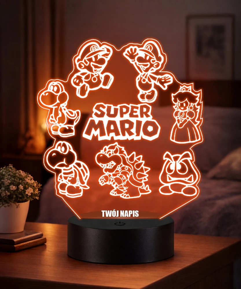Plexido 3D Super Mario Bros. LED lempa su vardu vaikui kaip dovana