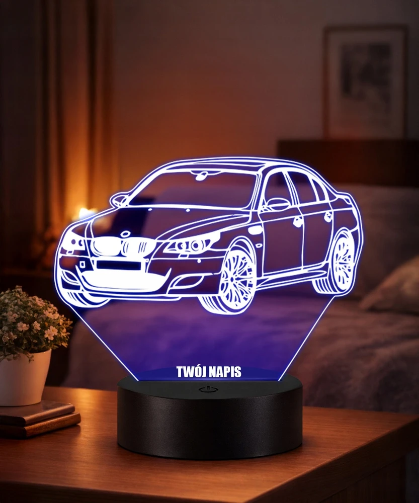 Plexido BMW E60 3D LED lempa su pavadinimu automobilio gerbėjui. Dovana