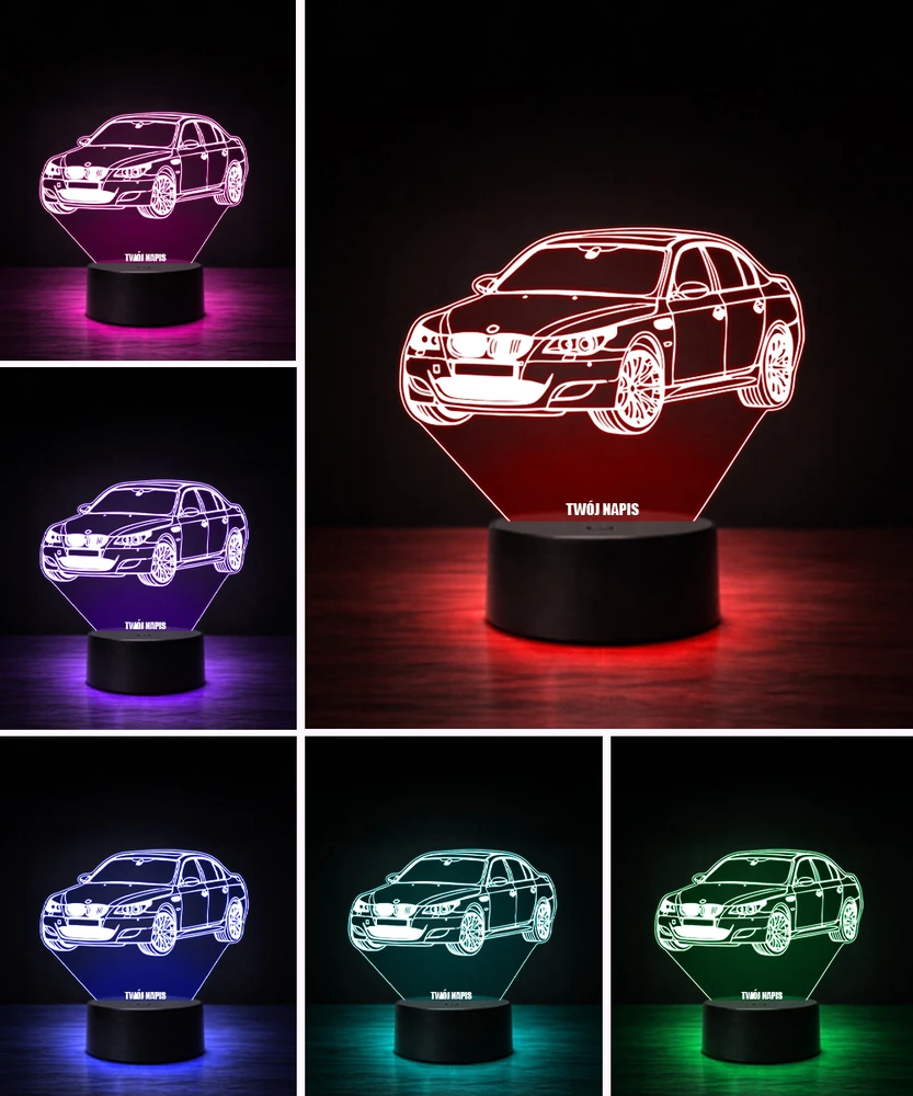 Plexido BMW E60 3D LED lempa su pavadinimu automobilio gerbėjui. Dovana