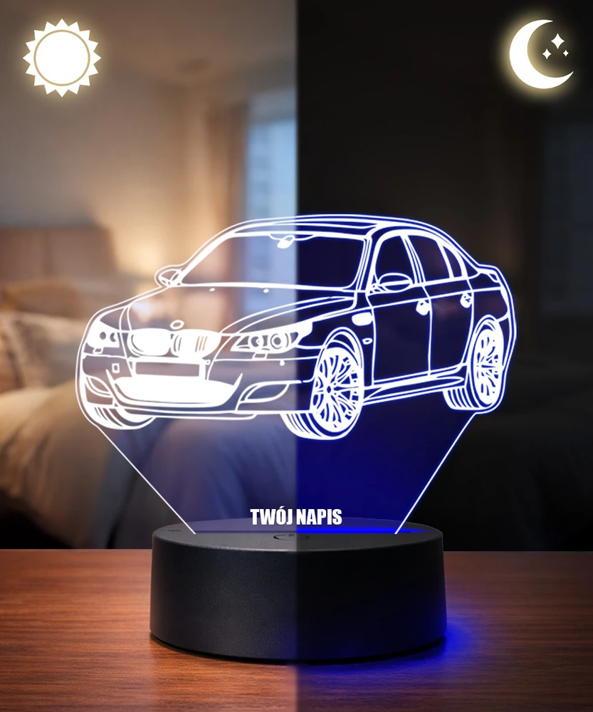 Plexido BMW E60 3D LED lempa su pavadinimu automobilio gerbėjui. Dovana