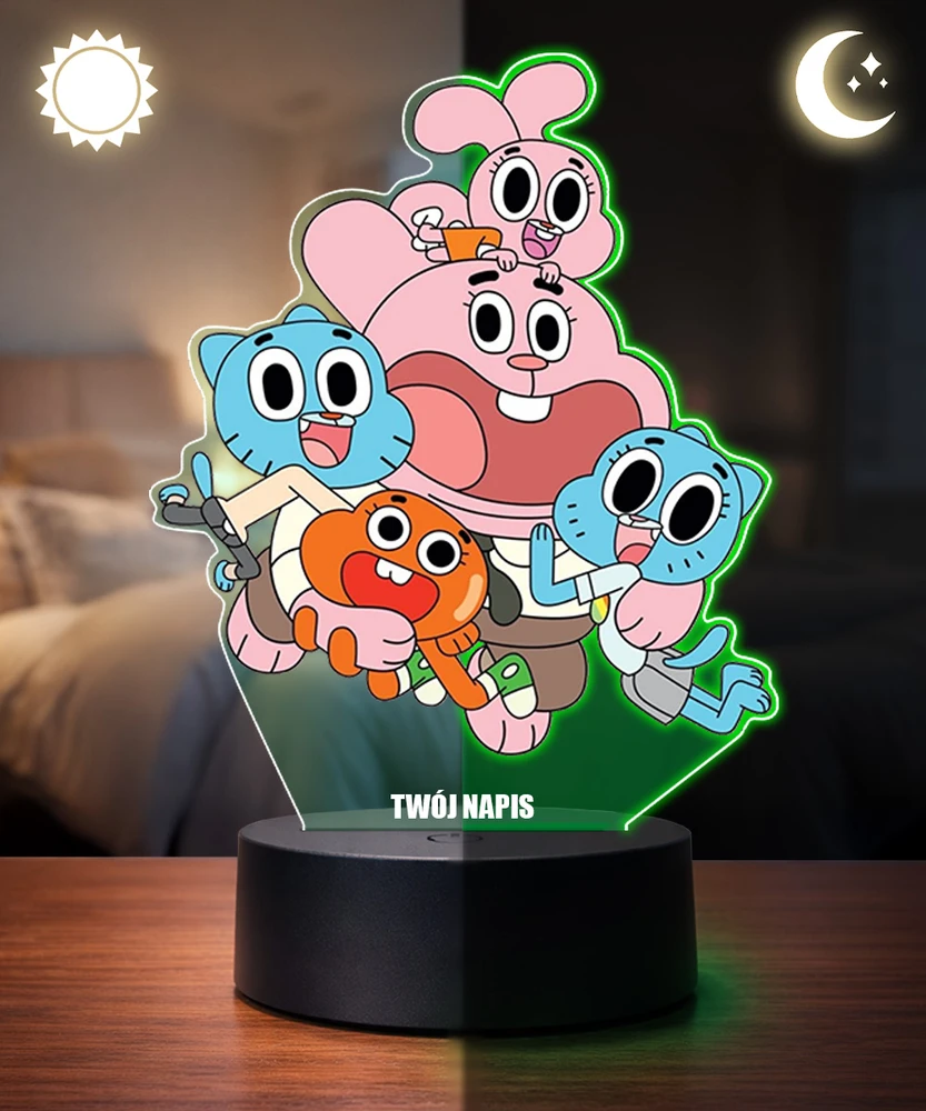 Plexido Gumball Niesamowity Świat Lampka Nocna LED 3D su Imieniem dla Dziecka