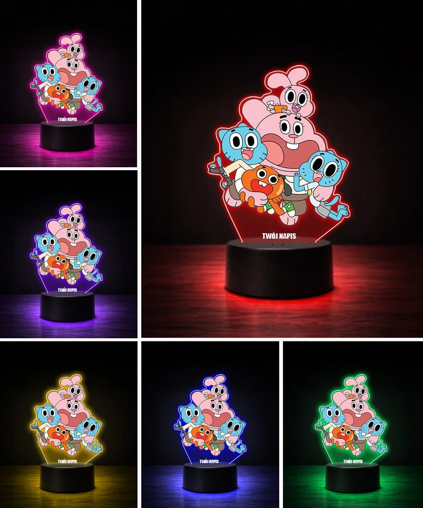 Plexido Gumball Niesamowity Świat Lampka Nocna LED 3D su Imieniem dla Dziecka