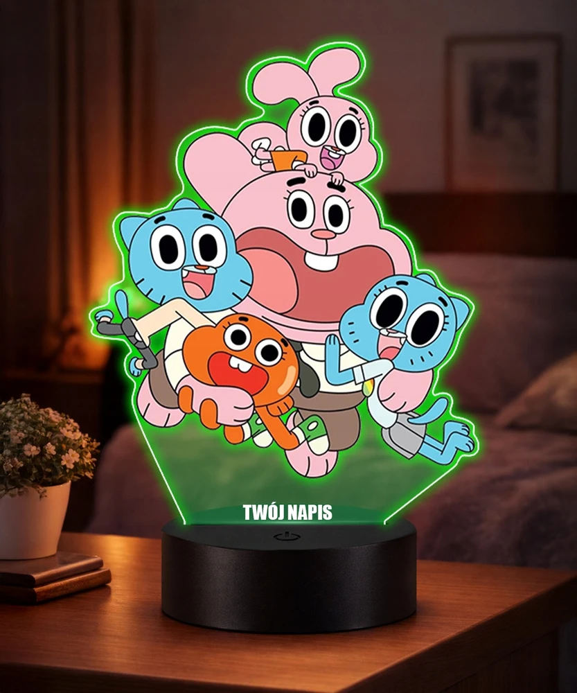 Plexido Gumball Niesamowity Świat Lampka Nocna LED 3D su Imieniem dla Dziecka