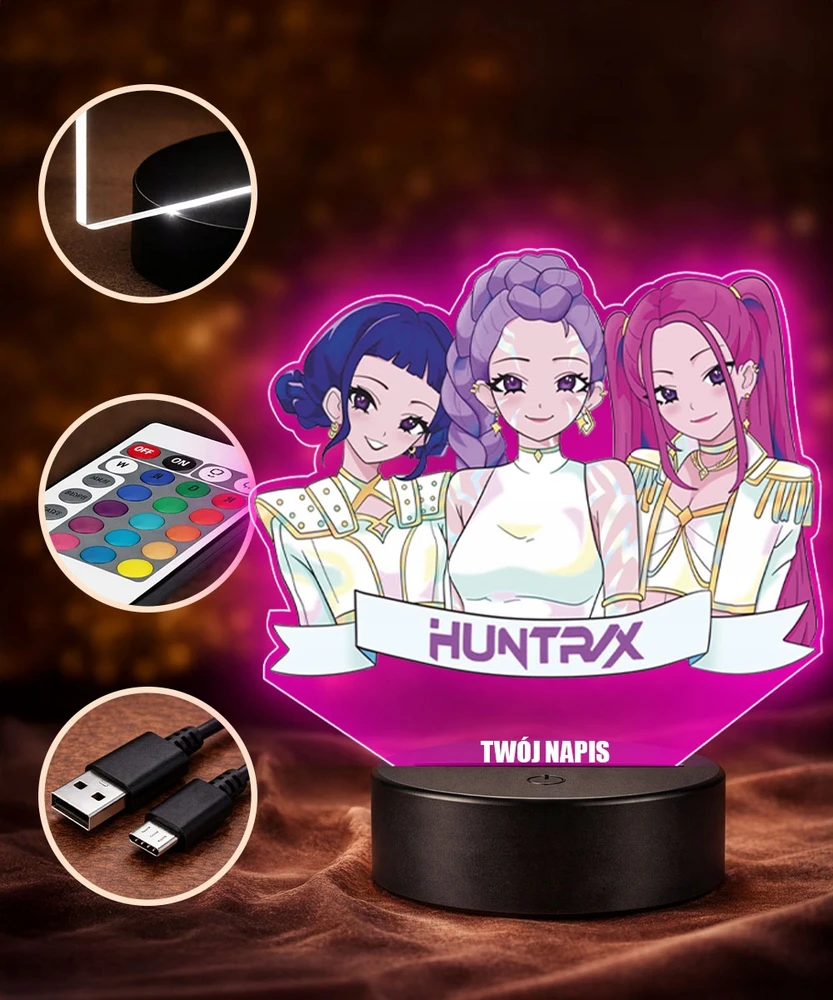 Plexido Huntrix Rumi Mira Zoey 3D LED naktinė lempa mergaitėms, dovana