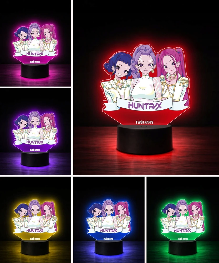Plexido Huntrix Rumi Mira Zoey 3D LED naktinė lempa mergaitėms, dovana