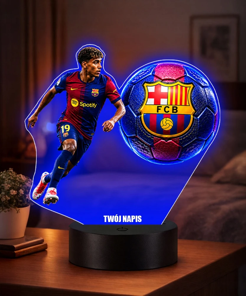 Plexido Lamine Yamal FC Barcelona 3D LED naktinė lempa su vardo dovana