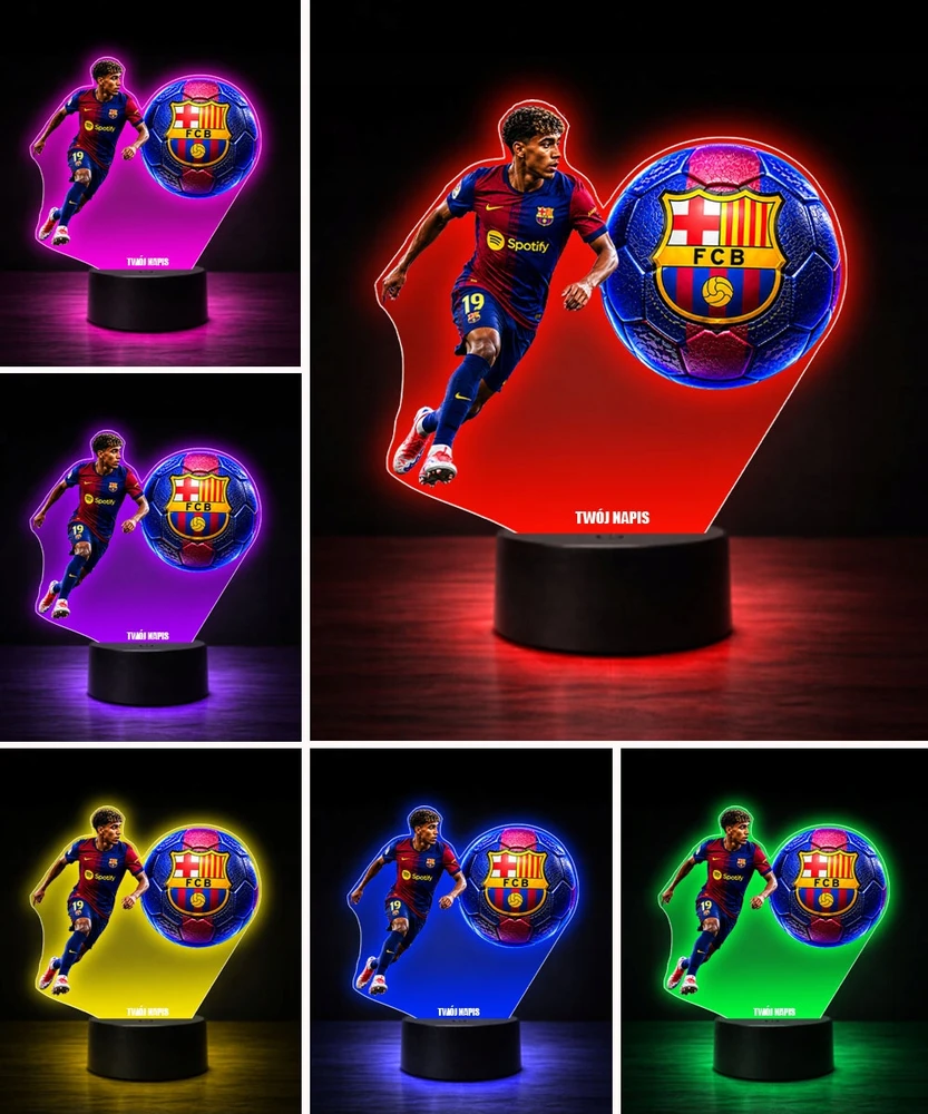 Plexido Lamine Yamal FC Barcelona 3D LED naktinė lempa su vardo dovana
