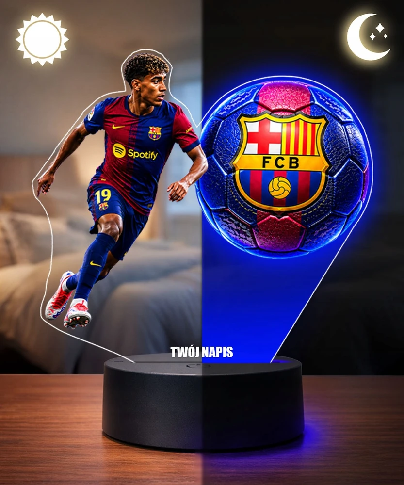 Plexido Lamine Yamal FC Barcelona 3D LED naktinė lempa su vardo dovana