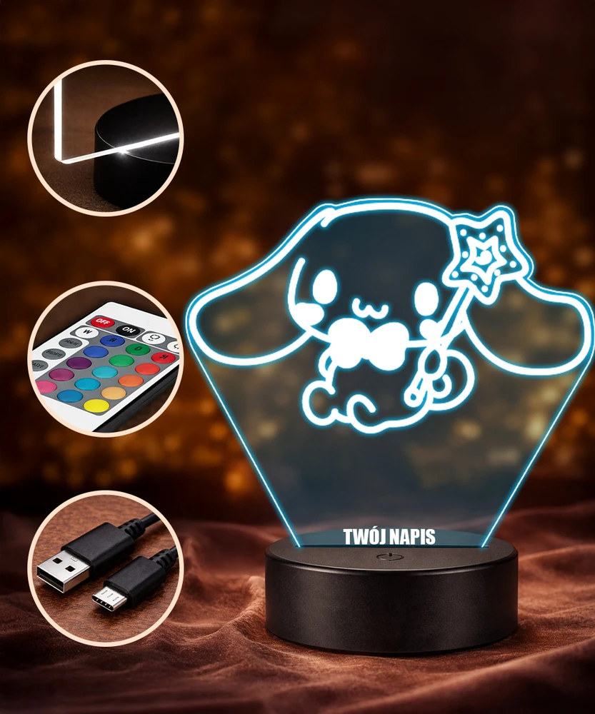 Plexido Lampka LED 3D Hello Kitty Cinnamoroll Sanrio su Imieniem Na Prezent