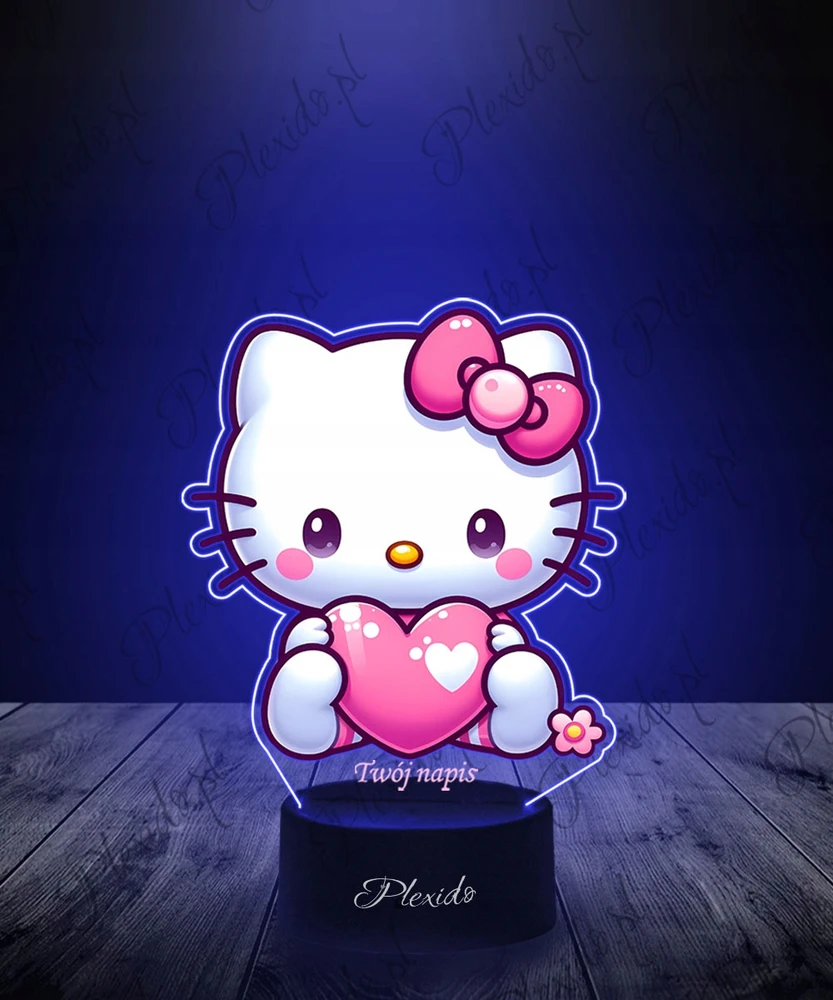 Plexido Lampka LED 3D Hello Kitty Serce su Imieniem Dla Dziewczynki Prezent Bajka