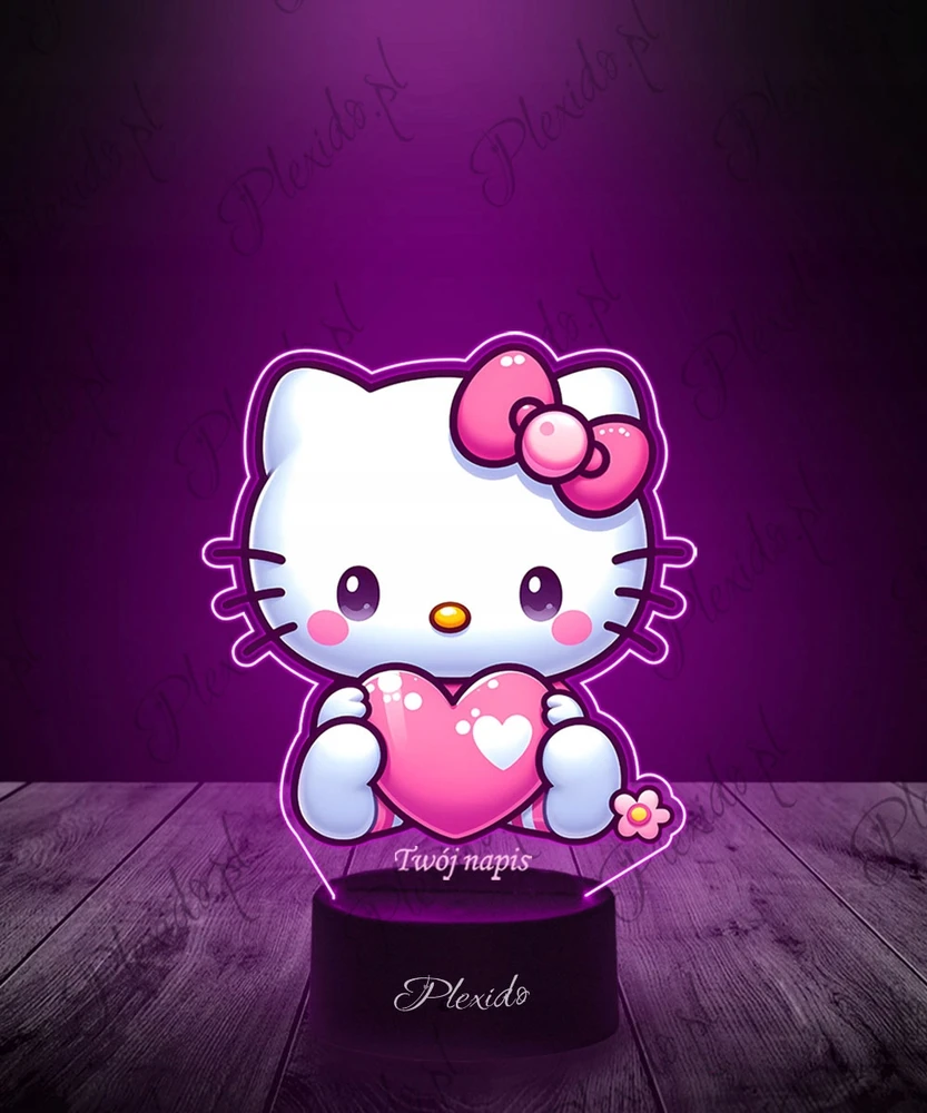 Plexido Lampka LED 3D Hello Kitty Serce su Imieniem Dla Dziewczynki Prezent Bajka