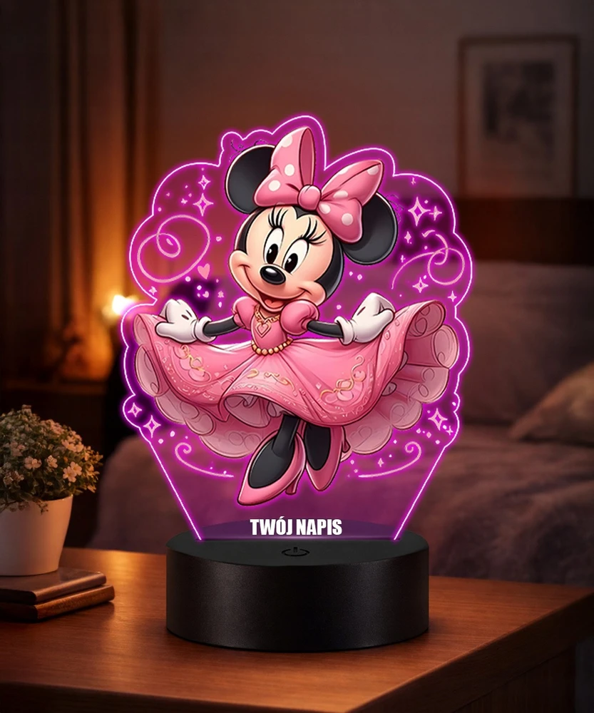 Plexido Lampka LED 3D Myszka Minnie Mickey su Imieniem Dla Dziecka Prezent