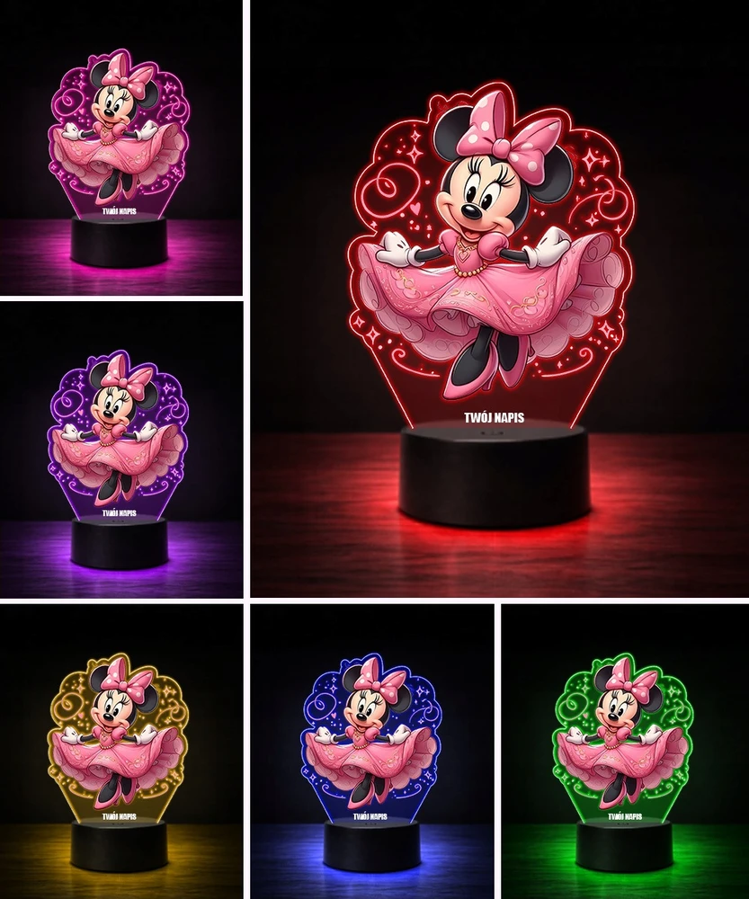 Plexido Lampka LED 3D Myszka Minnie Mickey su Imieniem Dla Dziecka Prezent