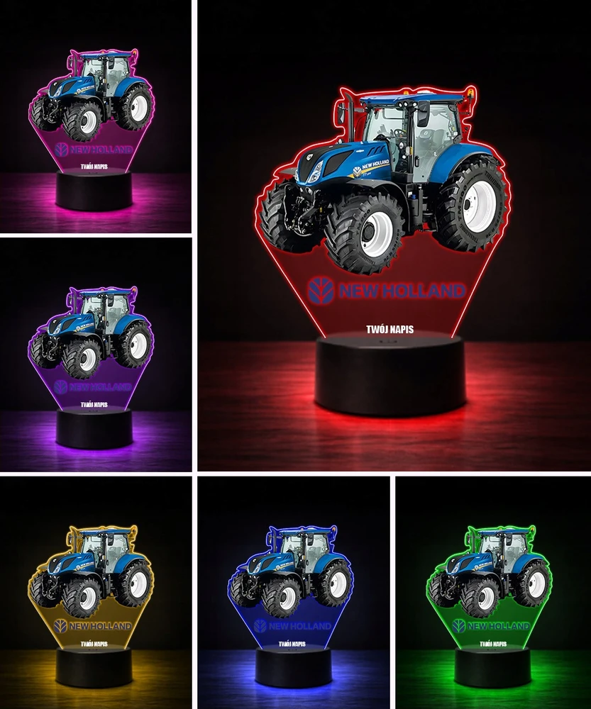Plexido Lampka LED 3D New Holland Traktor su Imieniem Dla Chłopca Na Prezent