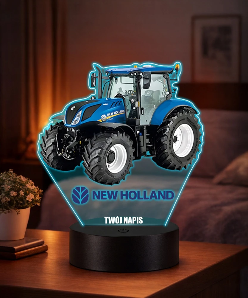 Plexido Lampka LED 3D New Holland Traktor su Imieniem Dla Chłopca Na Prezent