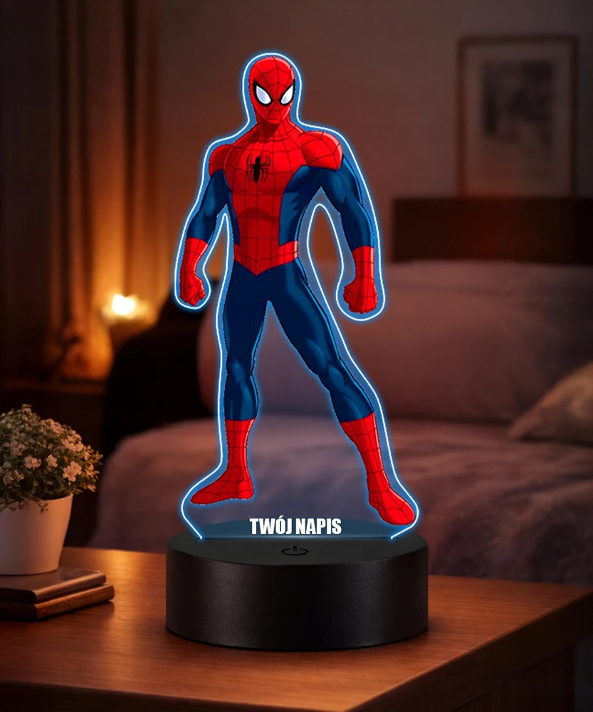 Plexido Lampka LED 3D Spider-Man Marvel su Imieniem Dla Dziecka Prezent