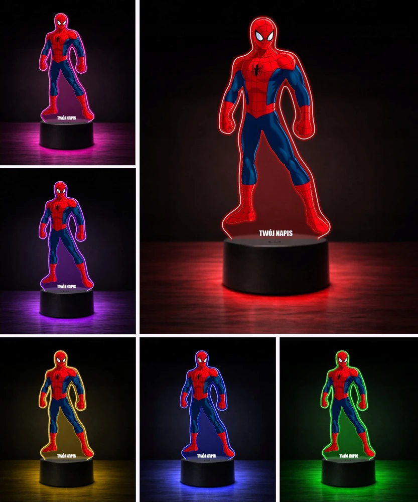 Plexido Lampka LED 3D Spider-Man Marvel su Imieniem Dla Dziecka Prezent