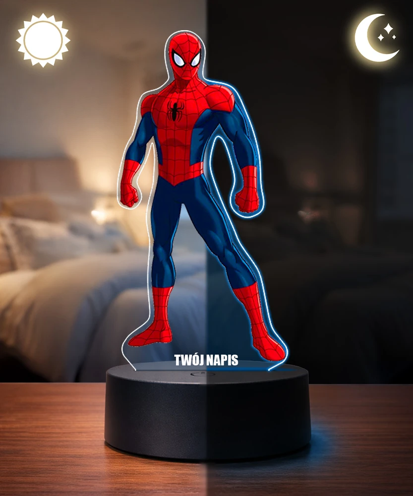 Plexido Lampka LED 3D Spider-Man Marvel su Imieniem Dla Dziecka Prezent