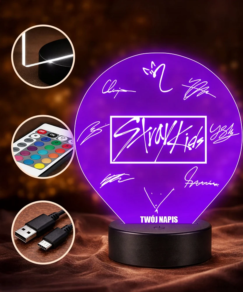 Plexido Lampka LED 3D Stray Kids K-Pop Personalizowana su Imieniem Prezent