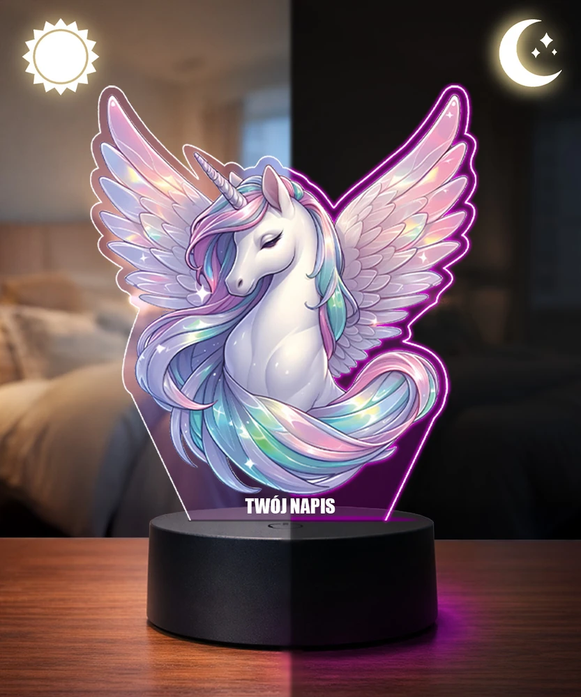 Plexido Lampka LED 3D Vienaragis Unicorn su Imieniem Dla Dziewczynki Prezent