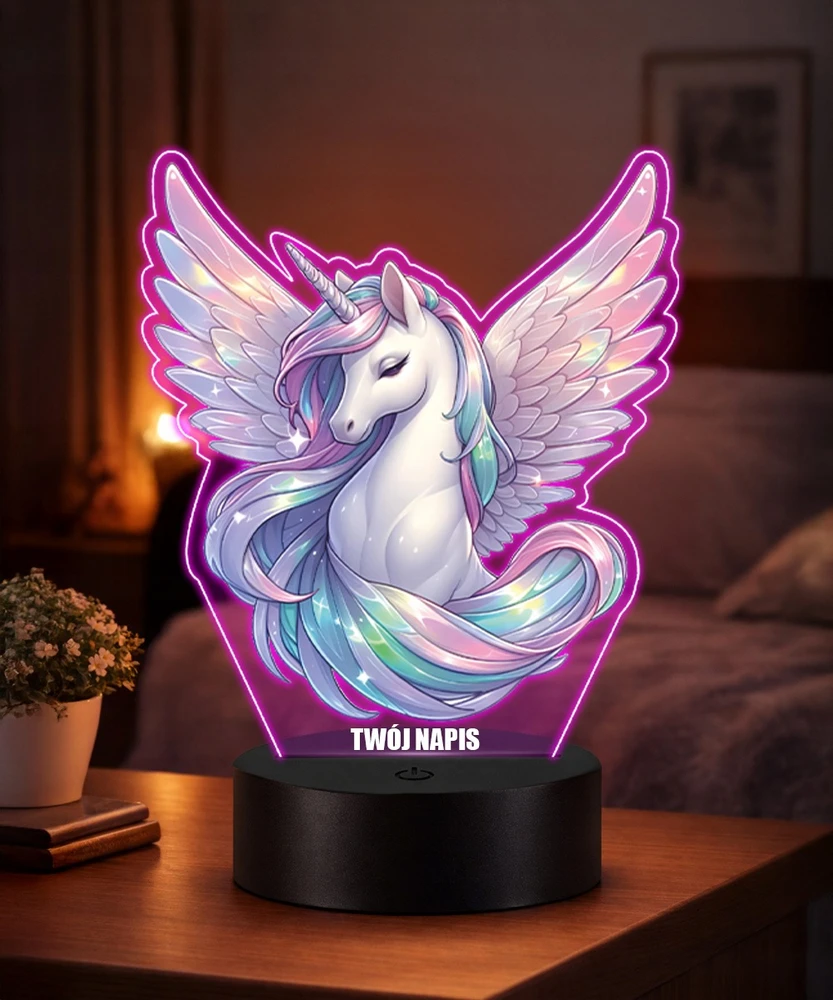Plexido Lampka LED 3D Vienaragis Unicorn su Imieniem Dla Dziewczynki Prezent