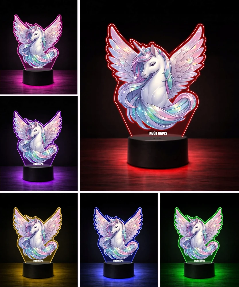 Plexido Lampka LED 3D Vienaragis Unicorn su Imieniem Dla Dziewczynki Prezent