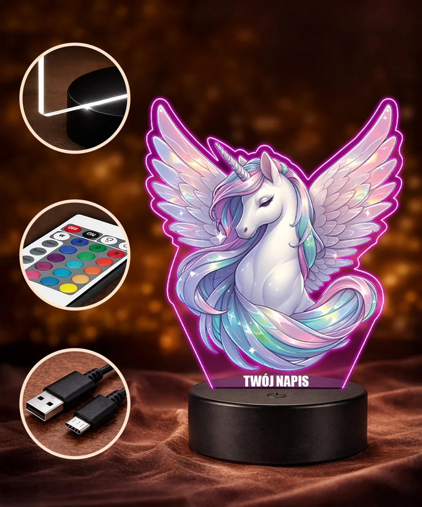Plexido Lampka LED 3D Vienaragis Unicorn su Imieniem Dla Dziewczynki Prezent