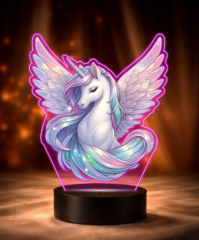 Plexido Lampka LED 3D Vienaragis Unicorn su Imieniem Dla Dziewczynki Prezent