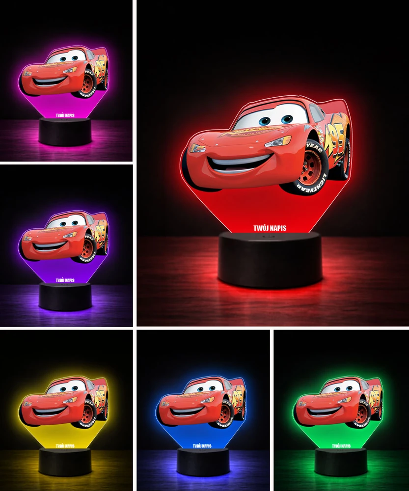 Plexido Lampka LED 3D Zygzak McQueen su Imieniem Dla Chłopca Prezent Auta