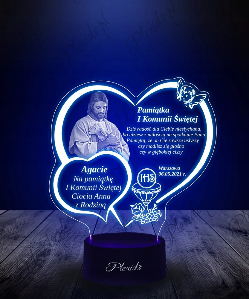 Plexido Lampka LED Pamiątka Pierwszej Komunii Świętej IHS