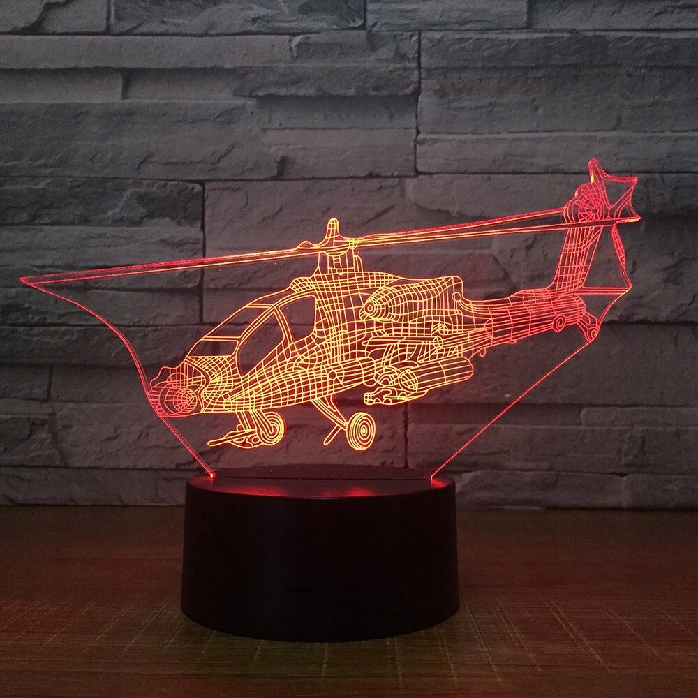 Plexido Lampka Nocna 3D LED Helikopter Samolot Grawer Imię