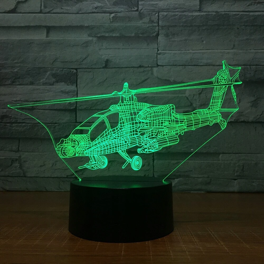 Plexido Lampka Nocna 3D LED Helikopter Samolot Grawer Imię