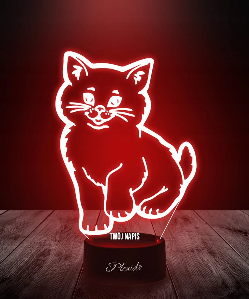 Plexido Lampka Nocna 3D LED Kot Kotek Prezent Grawer