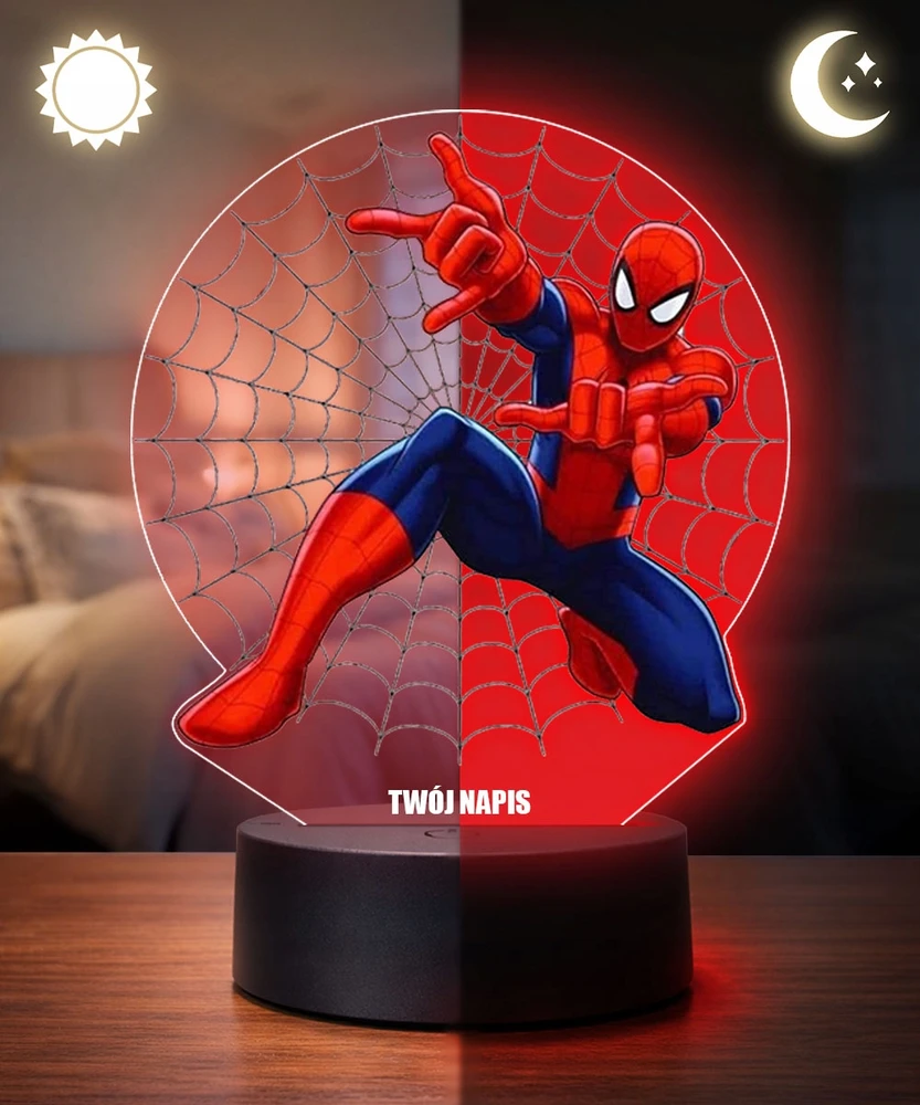Plexido Lampka Nocna 3D LED Spiderman Marvel Pajęczyna Sieć Prezent dla Chłopców