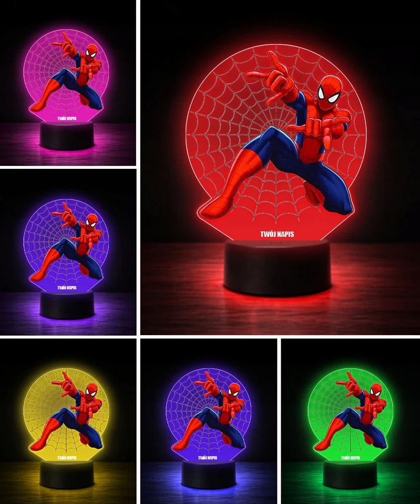 Plexido Lampka Nocna 3D LED Spiderman Marvel Pajęczyna Sieć Prezent dla Chłopców