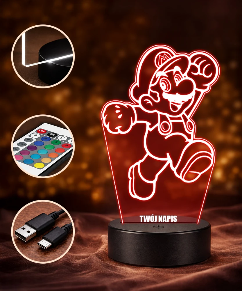 Plexido Lampka Nocna 3D LED Super Mario Bros