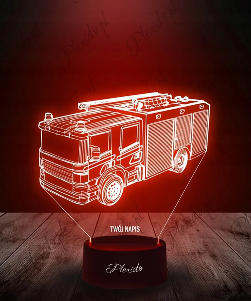 Plexido Lampka Nocna 3D Led Wóz Strażacki Prezent Grawer