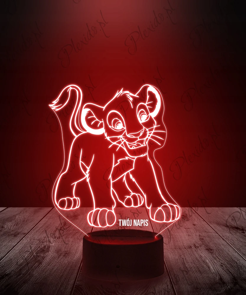Plexido Lampka Nocna Bajka Król Lew Simba Prezent Twój Napis Grawer Imię 3D LED