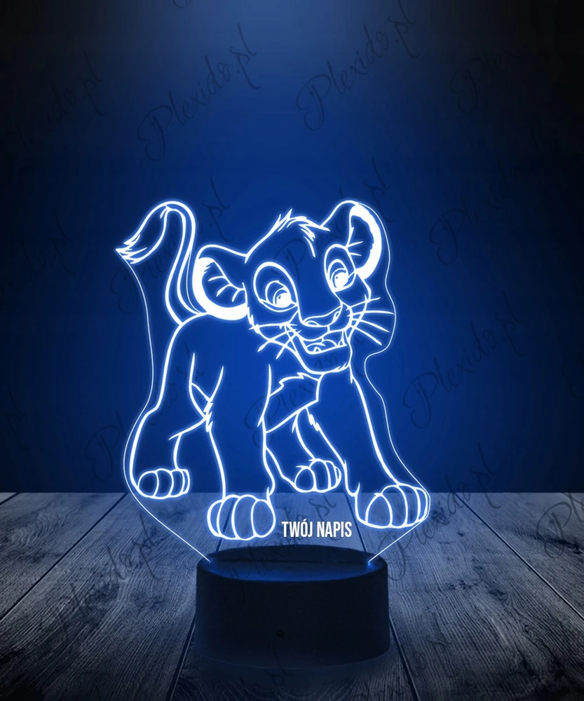 Plexido Lampka Nocna Bajka Król Lew Simba Prezent Twój Napis Grawer Imię 3D LED
