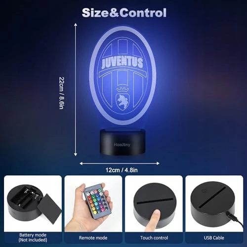 Plexido Lampka nocna JUVENTUS wielokolorowa pilot LED 3D