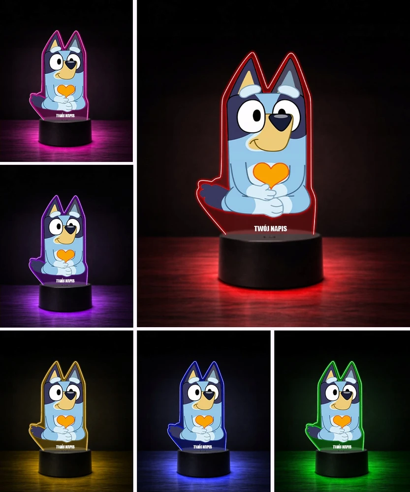 Plexido Lampka Nocna LED 3D Bluey Bajka Dla Dziecka Personalizowana