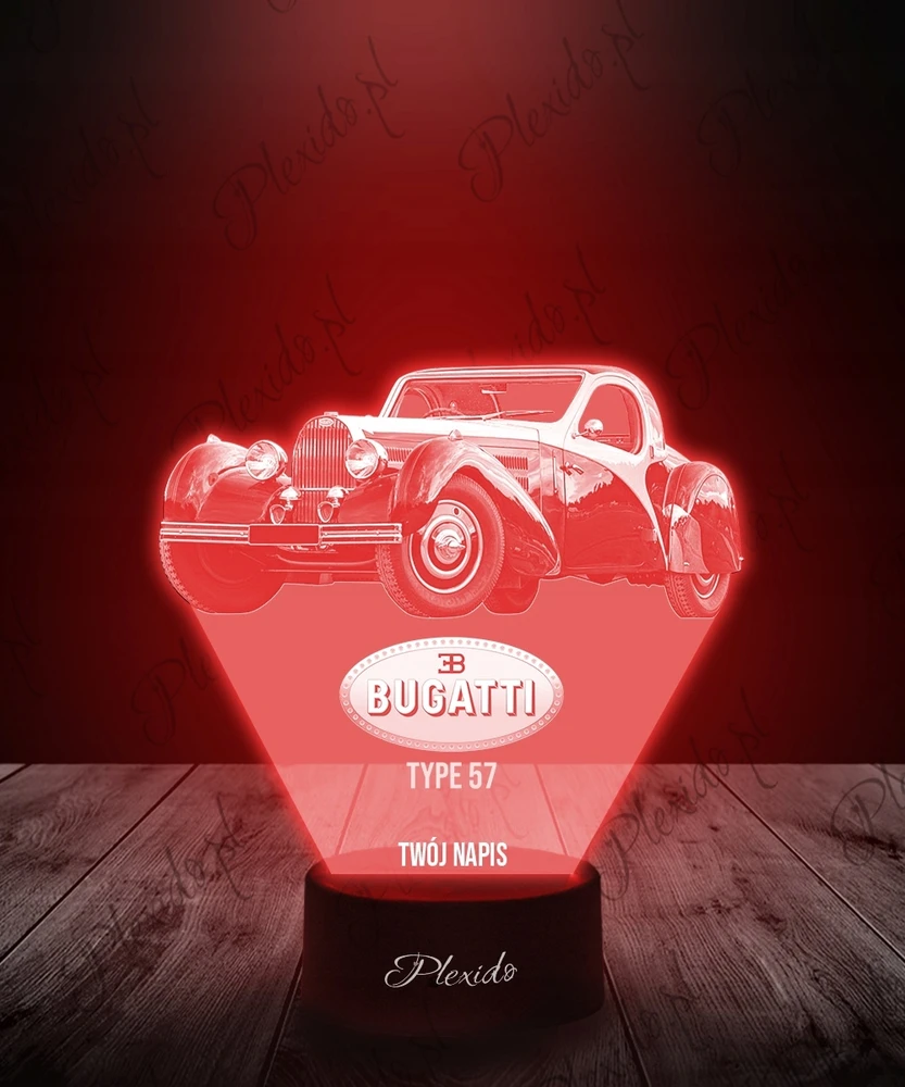 Plexido Lampka Nocna LED 3D Bugatti Type 57 Samochód Twój Napis Imię Grawer