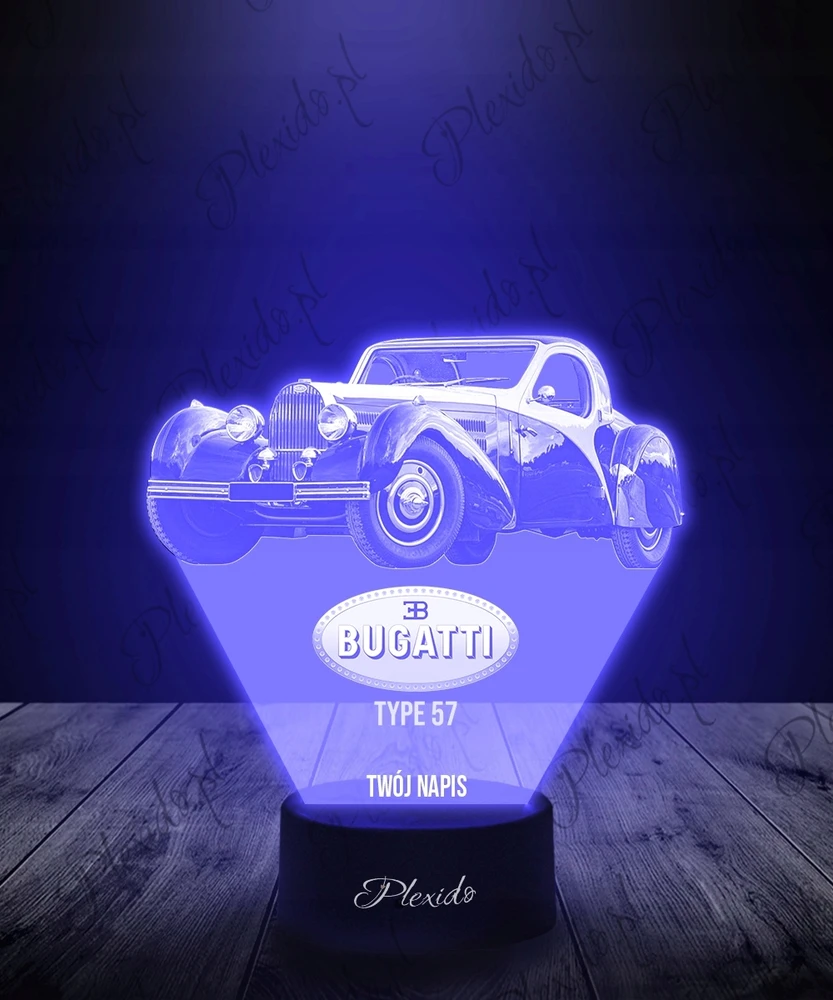 Plexido Lampka Nocna LED 3D Bugatti Type 57 Samochód Twój Napis Imię Grawer