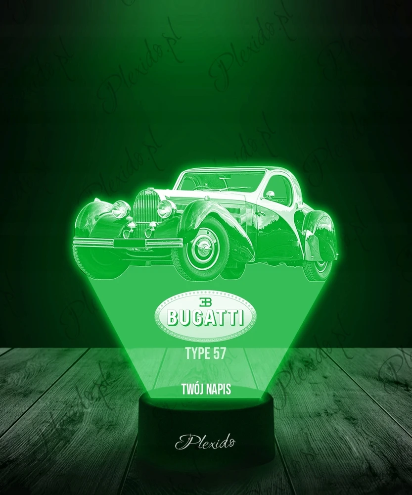 Plexido Lampka Nocna LED 3D Bugatti Type 57 Samochód Twój Napis Imię Grawer