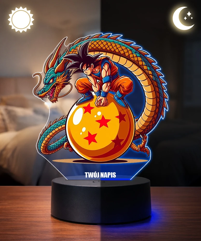 Plexido Lampka Nocna LED 3D Dragon Ball Z Goku Shenron Prezent Imieniem Anime Manga