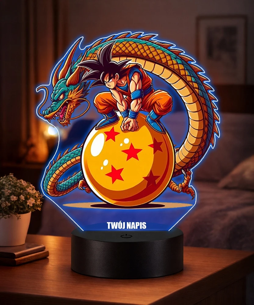 Plexido Lampka Nocna LED 3D Dragon Ball Z Goku Shenron Prezent Imieniem Anime Manga