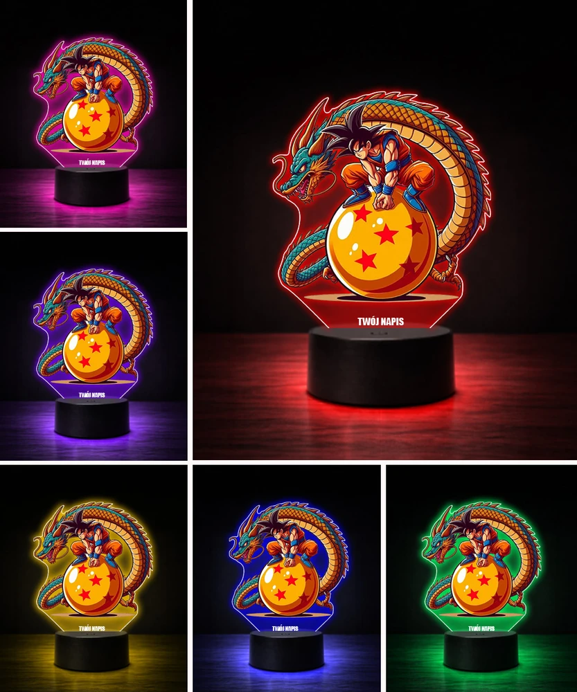 Plexido Lampka Nocna LED 3D Dragon Ball Z Goku Shenron Prezent Imieniem Anime Manga
